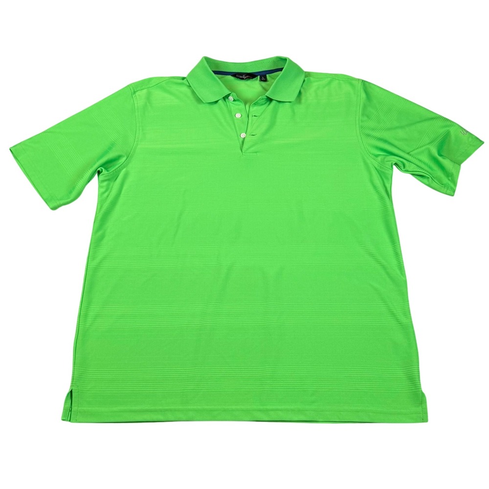 Walter Hagen Men's Neon Green Striped Golf‎ Polo Shirt Size L Short Sleeve